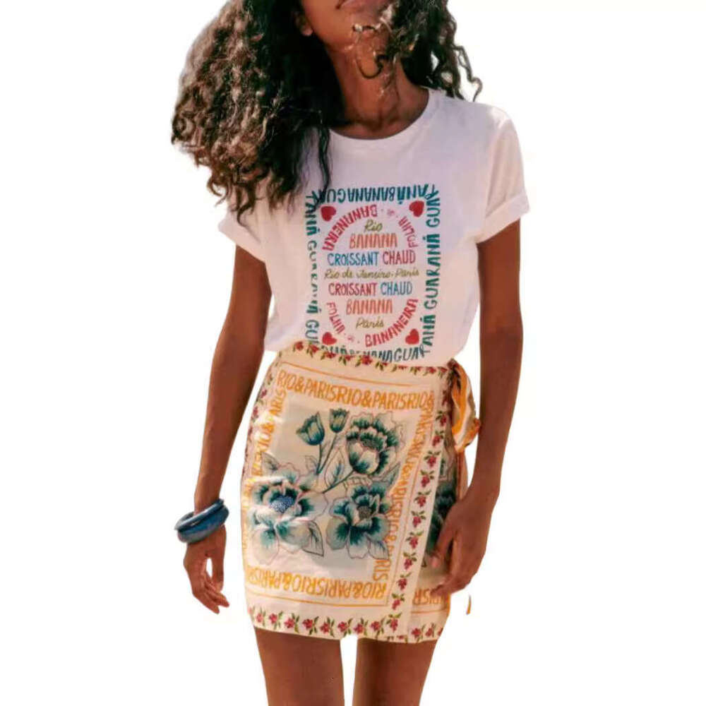 European American Printed Lace Up Beach Skirt Casual Elegant Holiday Streetwear Women Summer Autumn Skirt MAKOUFEI