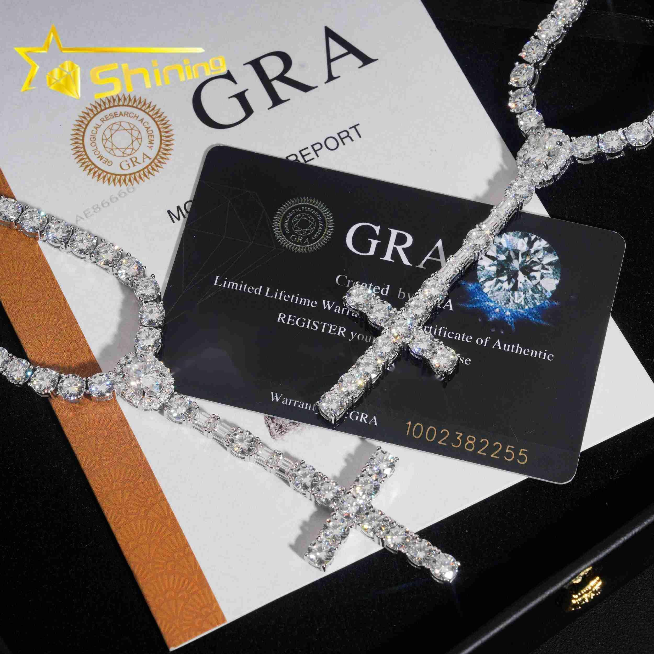 New Design 925 Sterling Silver Cross Style Moissanite Pendant Necklace Hip Hop Jewelry Moissanite Necklace Tennis for Men past test