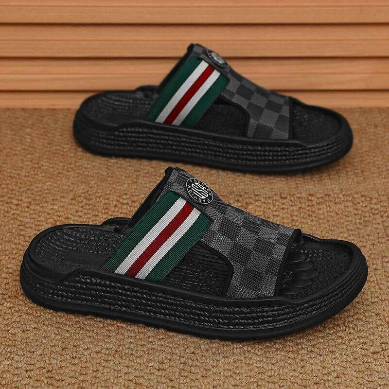 Popular 2026 New Men's Two Wear Sandals Plaid Breathable Non Slip Thick Sole Casual Beach Slippers for Outdoor Walking dh424087