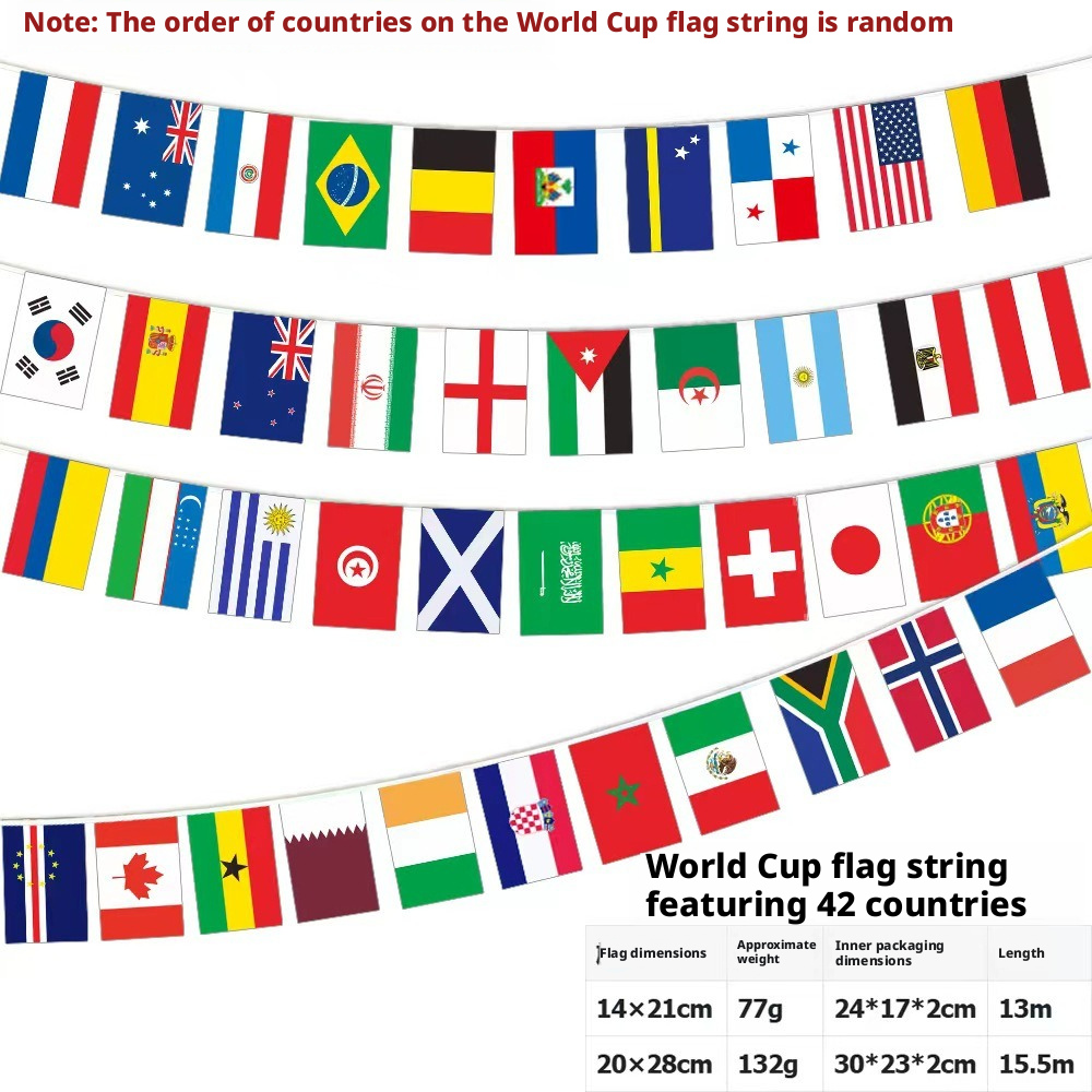 World Cup String Bunting Flags, 32/42/48 Nations International Pennants for Sports Events, Parties & Decor