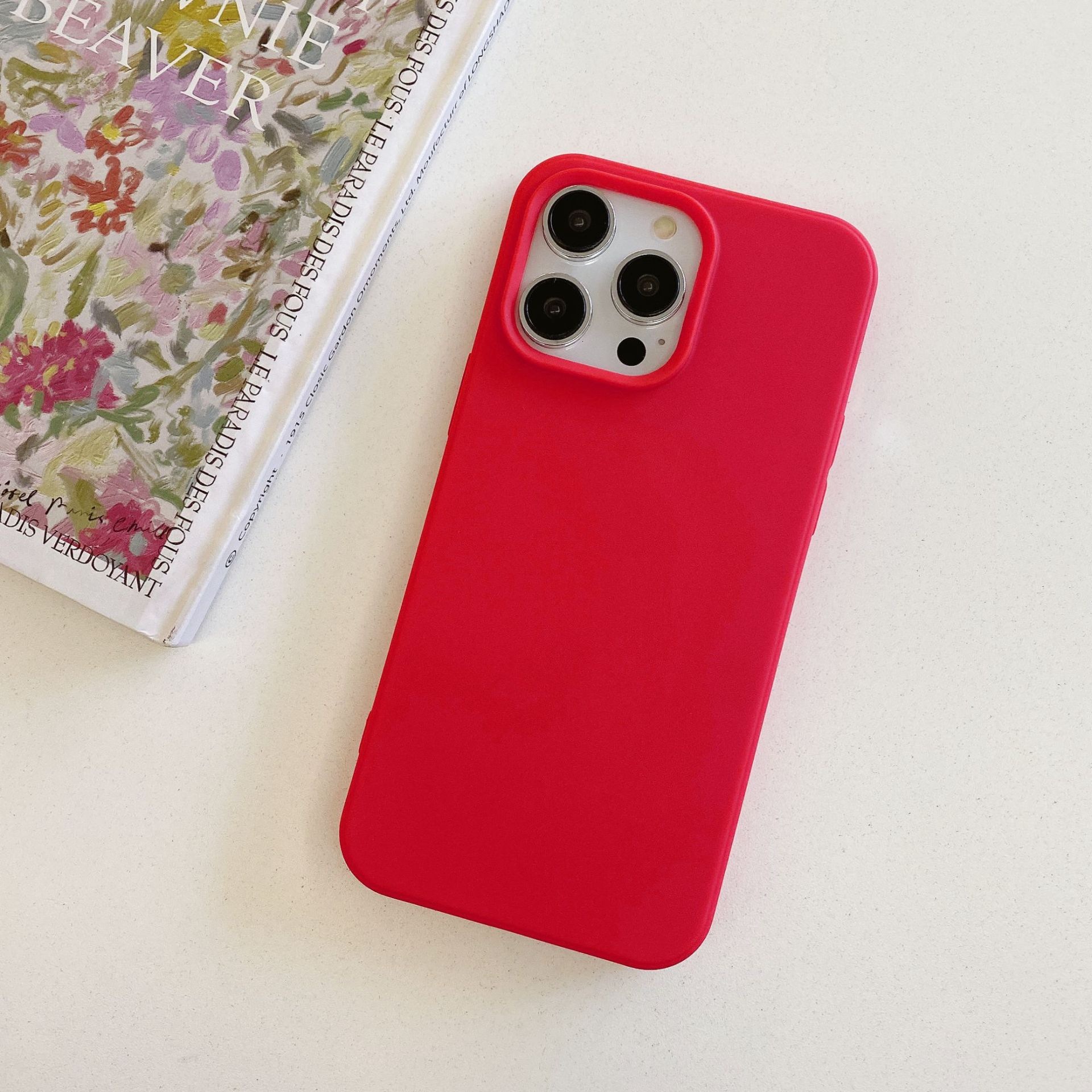 Candy Apple 17 Compatible Phone Case Silicone iPhone 16 Pro Max Simple Solid Color Protective Cover Cross-Border