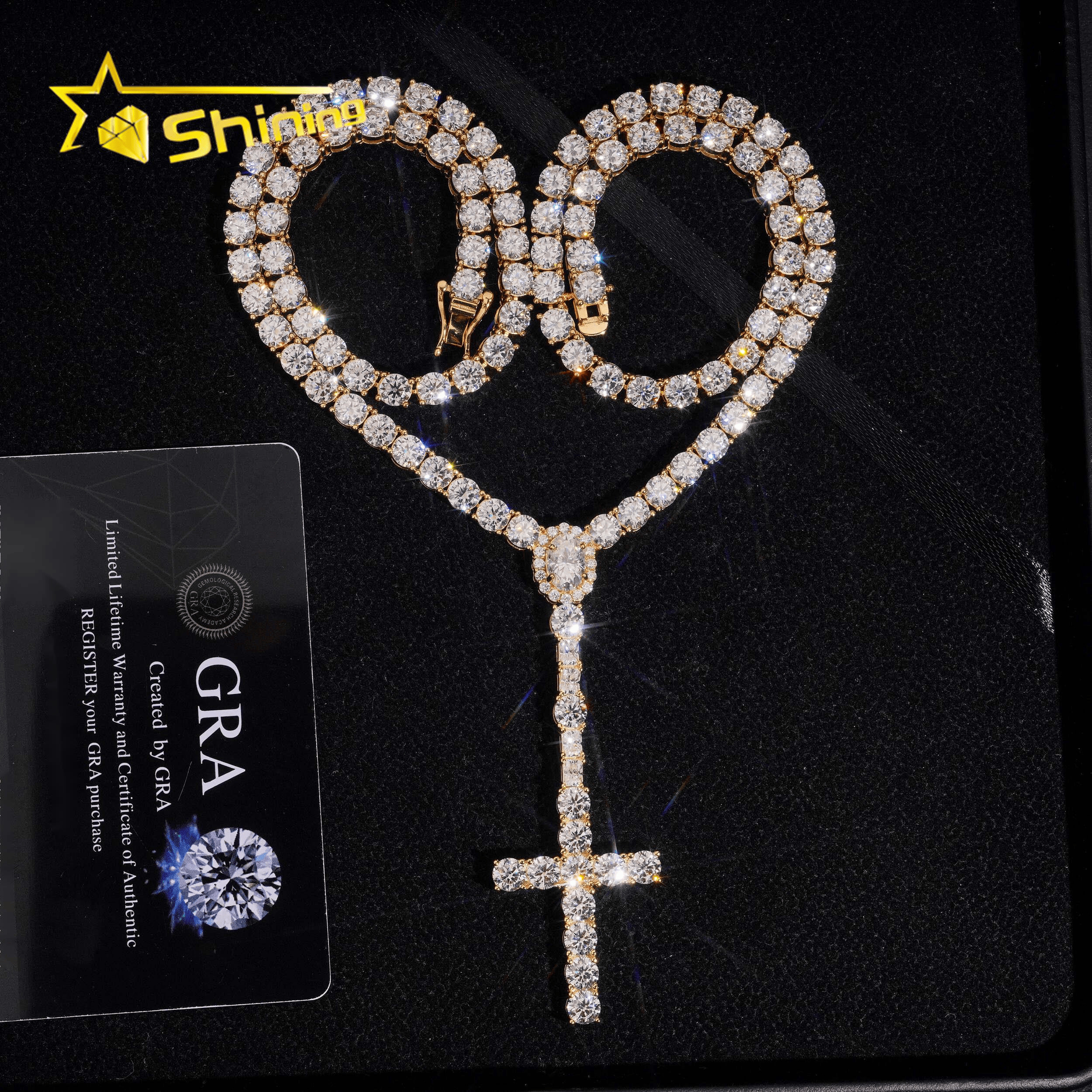 New Design 925 Sterling Silver Cross Style Moissanite Pendant Necklace Hip Hop Jewelry Moissanite Necklace Tennis for Men past test