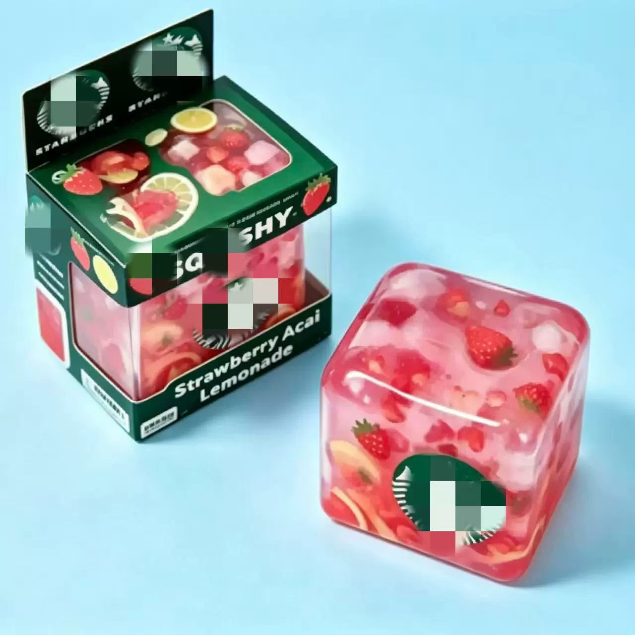 Star Bucks Strawberry Acai Lemonade Squishy Cube Sensory Fidget Toy Stress Relief Decompression Squeeze Toy for Kids Adults
