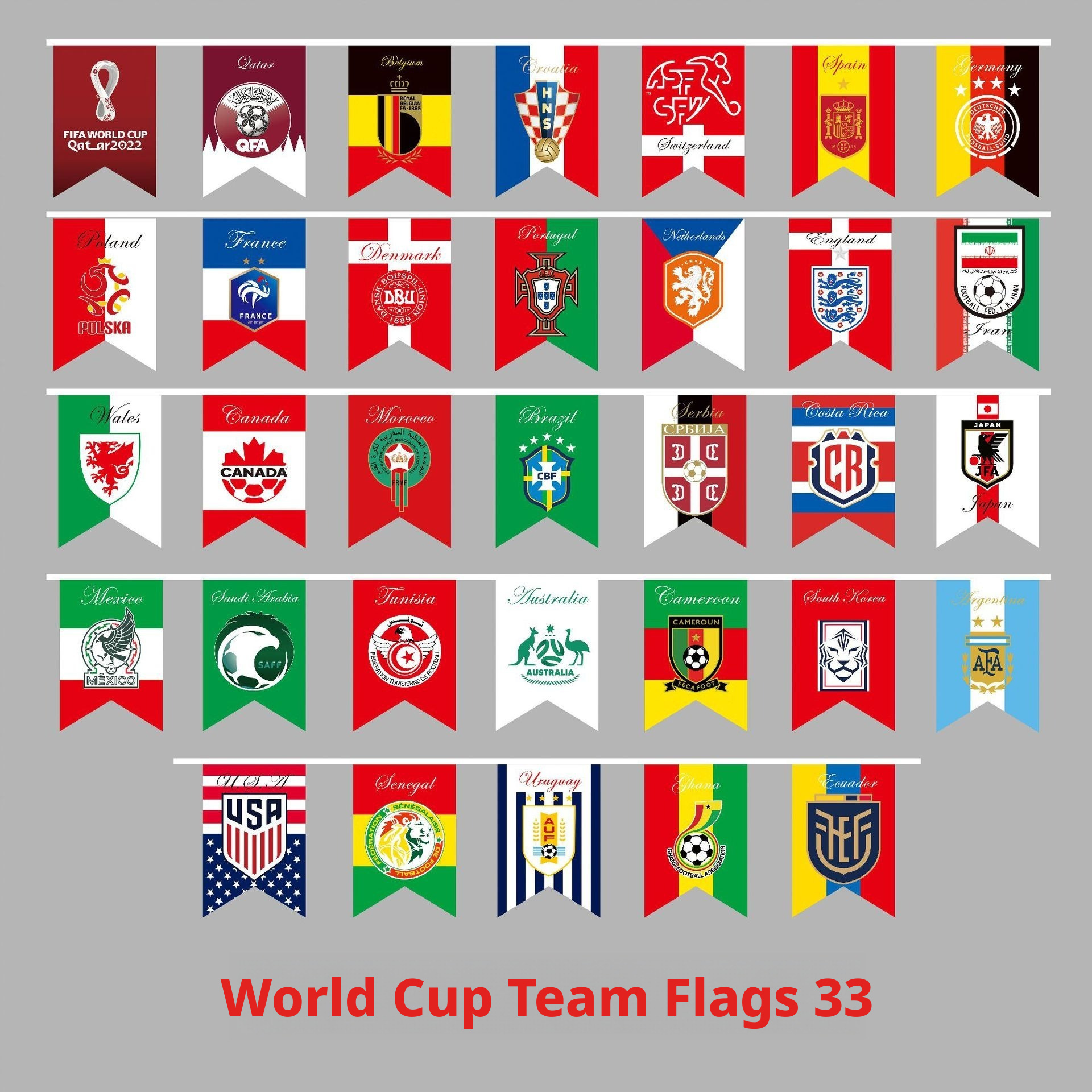 World Cup String Bunting Flags, 32/42/48 Nations International Pennants for Sports Events, Parties & Decor