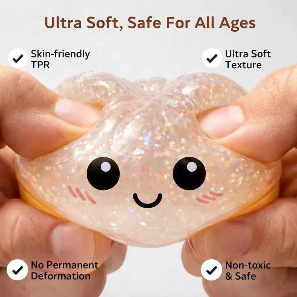 Steamed Bun Squeeze Toy Simulation Bao Stress Relief Fidget Toy with Beads Sparkles Soft Squishy Sensory Decompression Accessory Z2605121