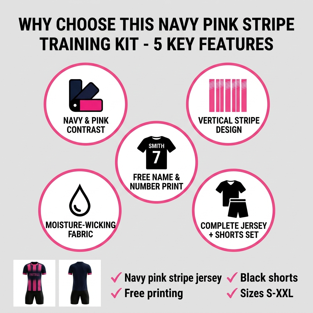Custom Soccer Jersey Set Men Navy Pink Gradient Stripe Football Uniform with Shorts Personalized Name Number Breathable Quick Dry Kit - view 8
