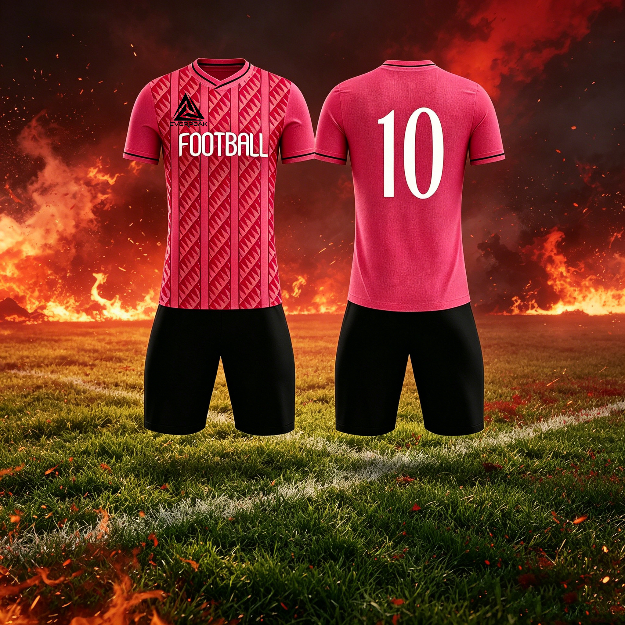 Custom Soccer Jersey Set Men Pink Diagonal Diamond Football Uniform with Shorts Personalized Name Number Breathable Quick Dry Kit - view 4