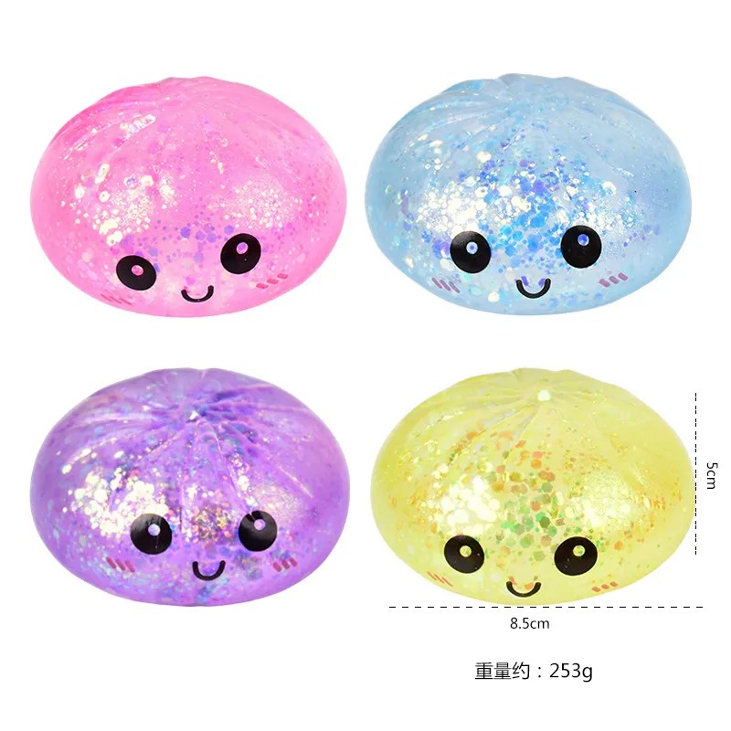 Premium in Stock Hot Glitter Dumpling Squishy with Box Dumplings Sensory Squeeze Toy for Stress Relief Fans Gift BY SEA