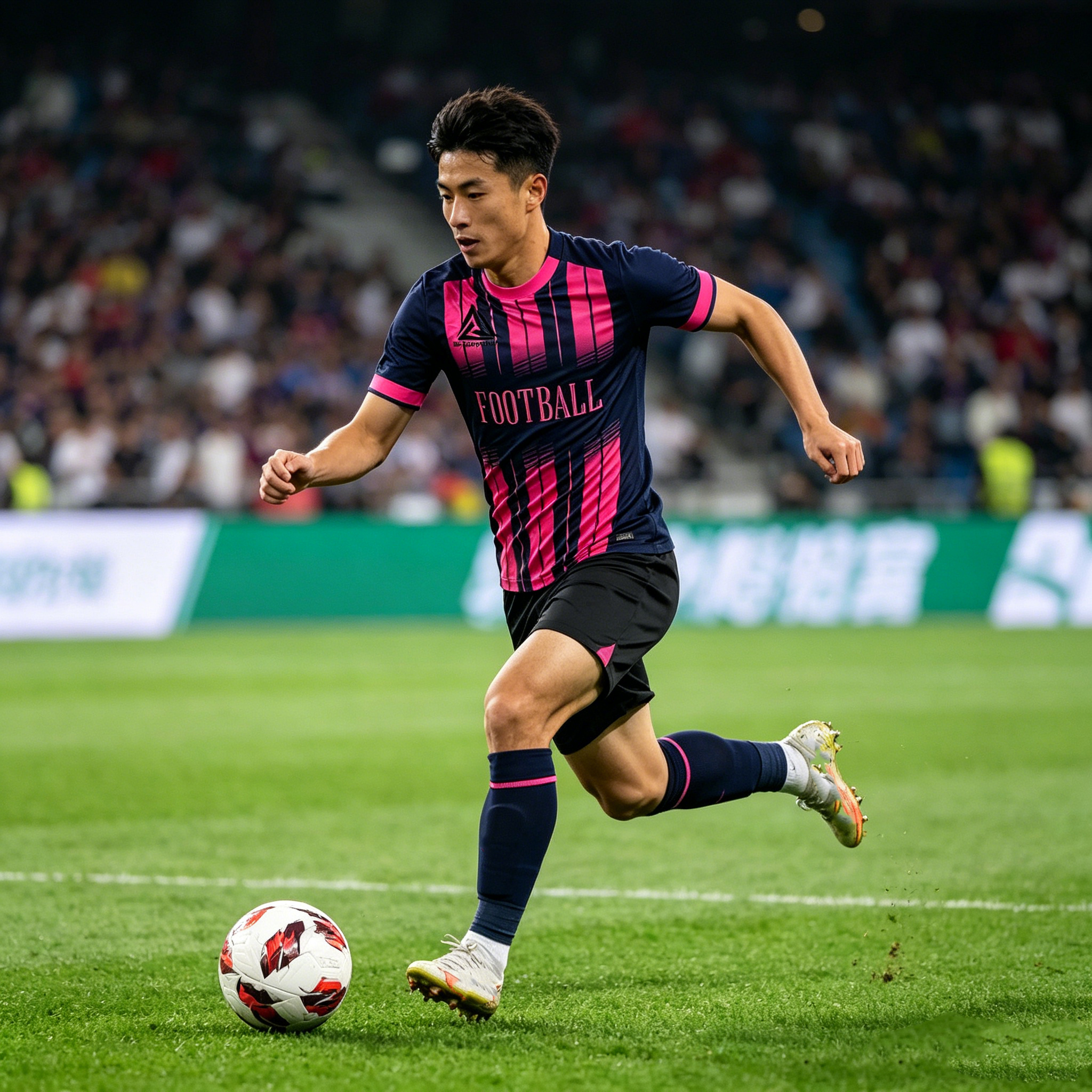 Custom Soccer Jersey Set Men Navy Pink Gradient Stripe Football Uniform with Shorts Personalized Name Number Breathable Quick Dry Kit - view 3