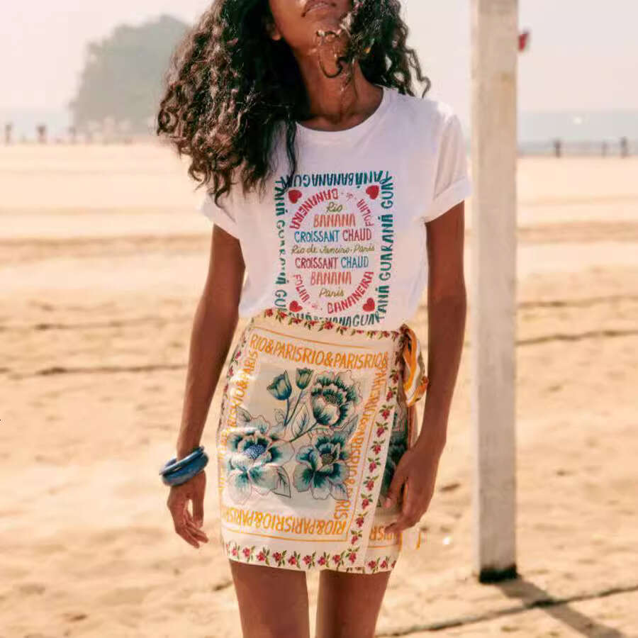 European American Printed Lace Up Beach Skirt Casual Elegant Holiday Streetwear Women Summer Autumn Skirt MAKOUFEI