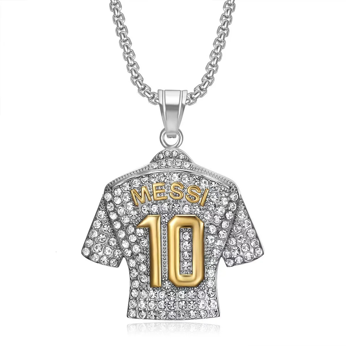 Hip Hop Pendant Messi Football Jersey Pendant Necklace with Diamond Studs 260512
