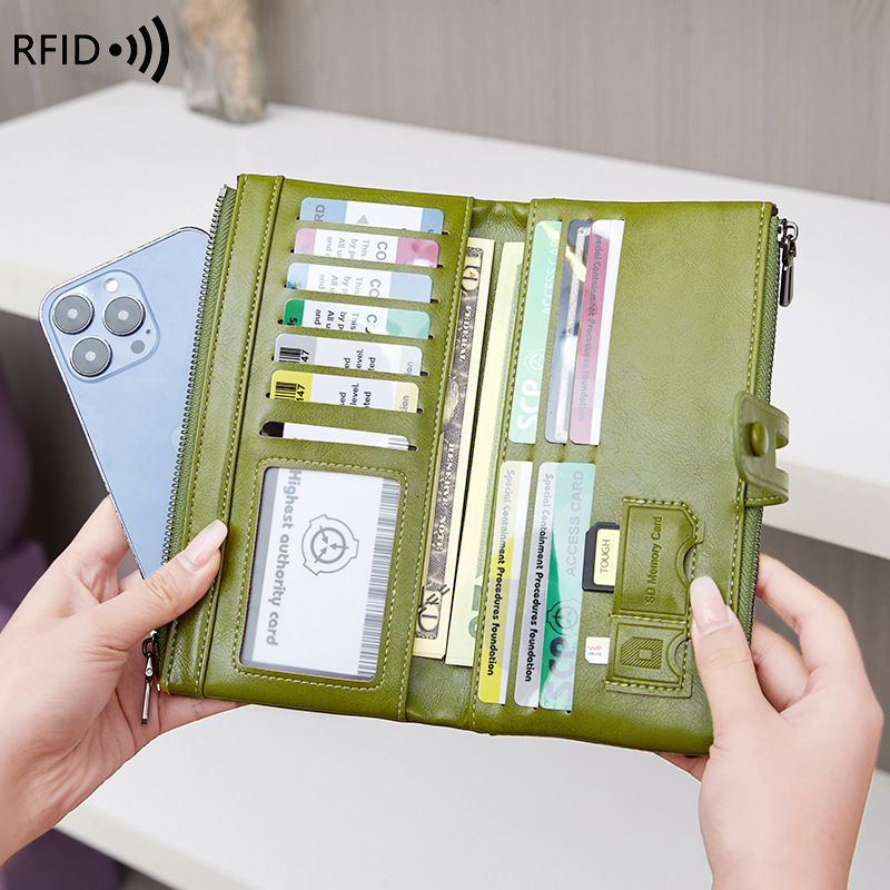 anti-theft brush womens wallet oil wax leather double zipper long wallet handbag 260512