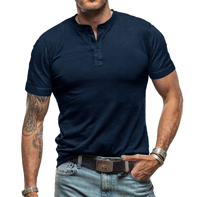 Men's T Shirts Short Sleeve Henley Neck T-shirt Solid Color Male Tops Slim Fit Button Casual Cozy Tshirt Streetwear Tee