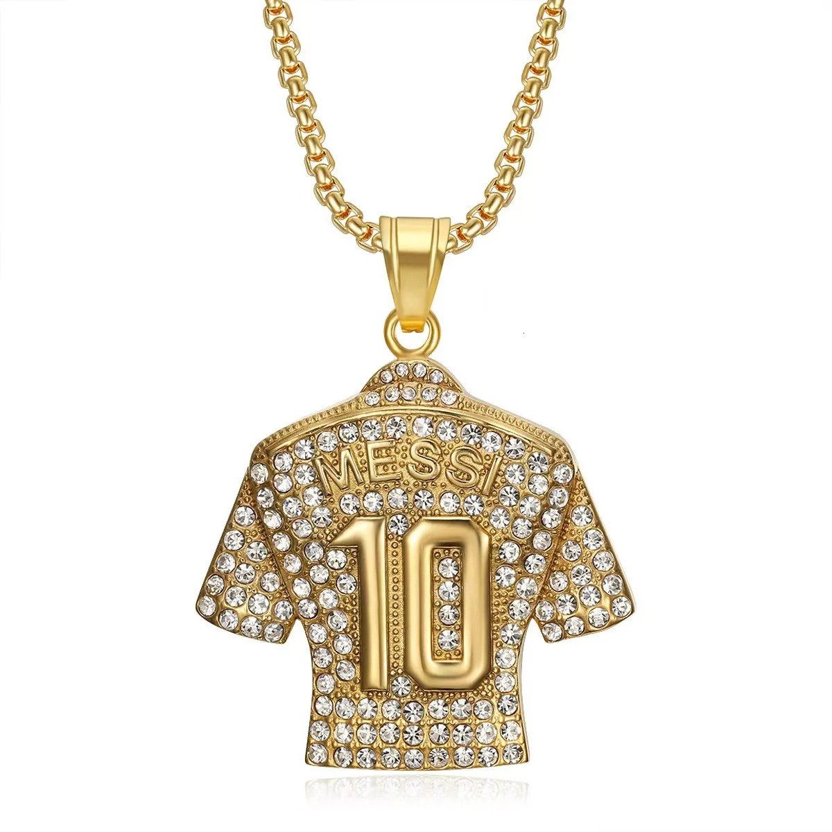 Hip Hop Pendant Messi Football Jersey Pendant Necklace with Diamond Studs 260512