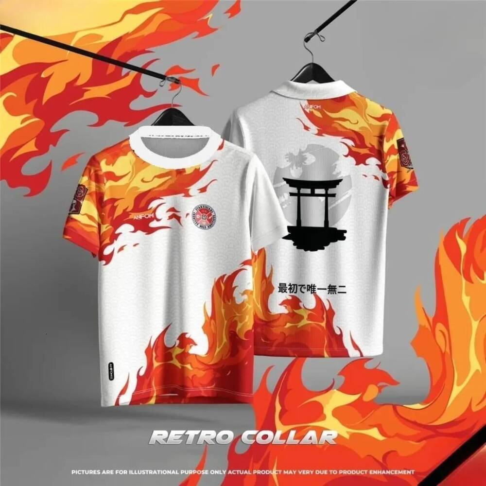 Japanese Style Sweatshirt, Retro Neckline Design, Flame Pattern, Men's T-Shirt, High Quality, Outdoor Sports, Jersey, Short Sleeve, Can Be Worn b