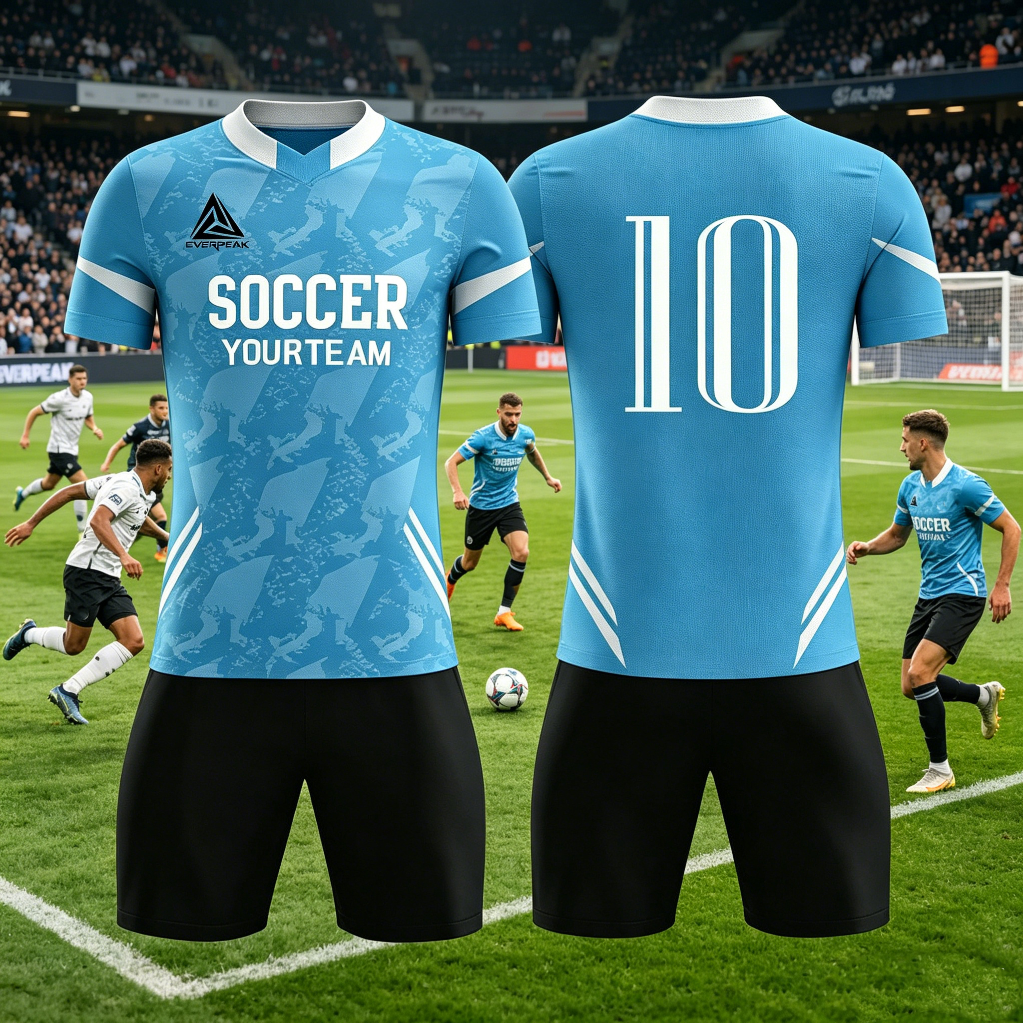 Custom V-Neck Soccer Jersey Set Men Quick Dry Football Uniform with Shorts Customizable Team Name Number Logo for Sports - view 5