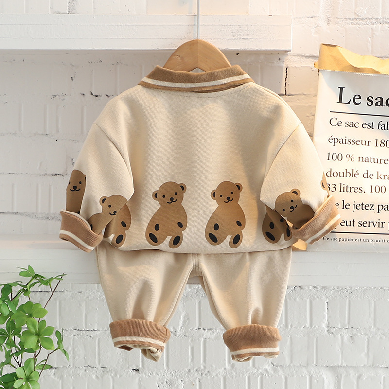 Childrens Outfit 2026 Spring New Childrens Sweatshirt Two-Piece Set Cartoon Turn-Down Collar Boys Autumn Outfit Girls Outfit220212