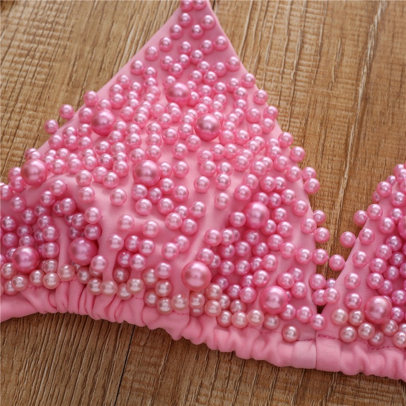 White Pearl Bikini 2026 Mujer Sexy Backless Lace-up Swimsuit Pink Micro Mini Beach Swimwear Women 2 Pieces Thong Bikini Sets