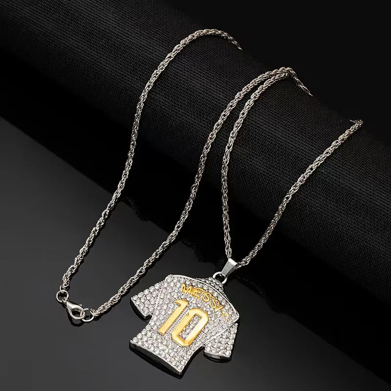 Hip Hop Pendant Messi Football Jersey Pendant Necklace with Diamond Studs 260512
