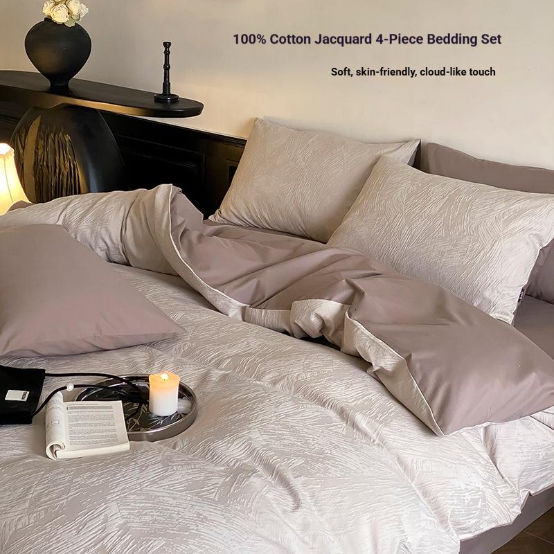 100-thread-count luxury jacquard four-piece set: 100% cotton, Class A duvet cover, brushed fabric for autumn and winter 2