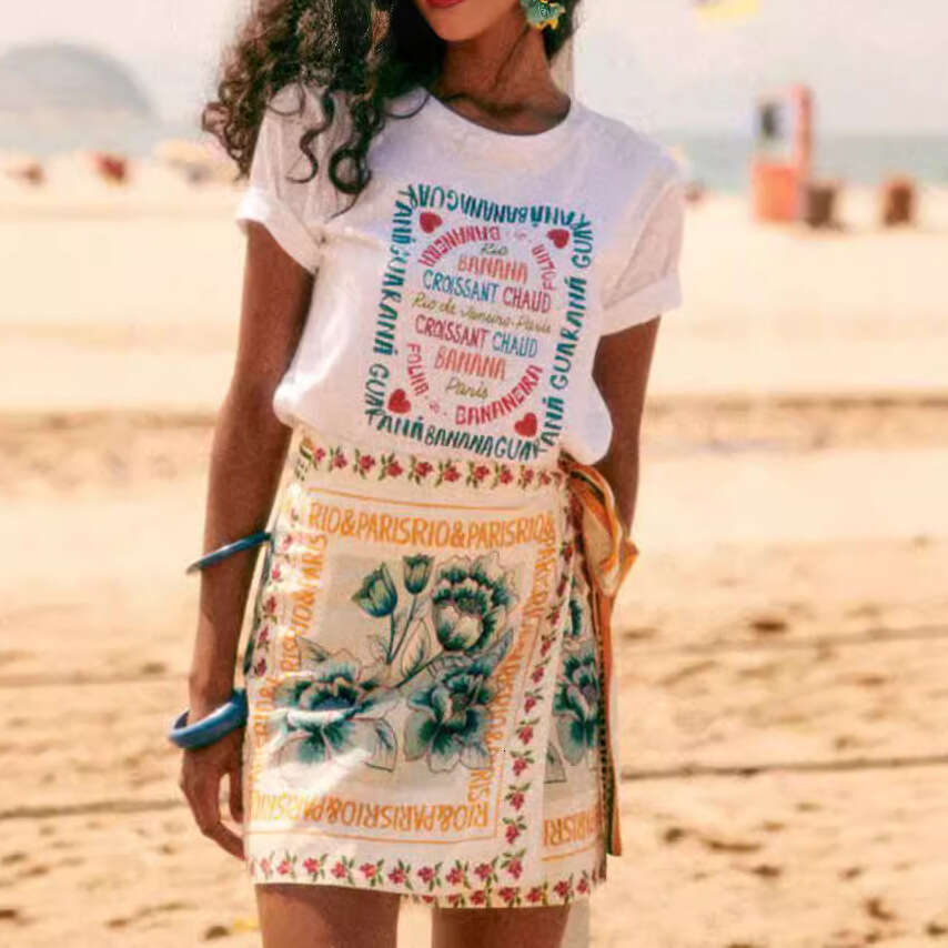 European American Printed Lace Up Beach Skirt Casual Elegant Holiday Streetwear Women Summer Autumn Skirt MAKOUFEI