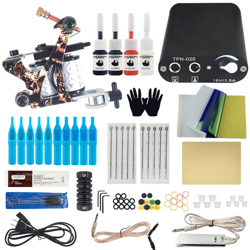 Tattoo Kits Coil Machine Set Complete Beginner Kit with Power Supply Foot Pedal Needles ink For 220617