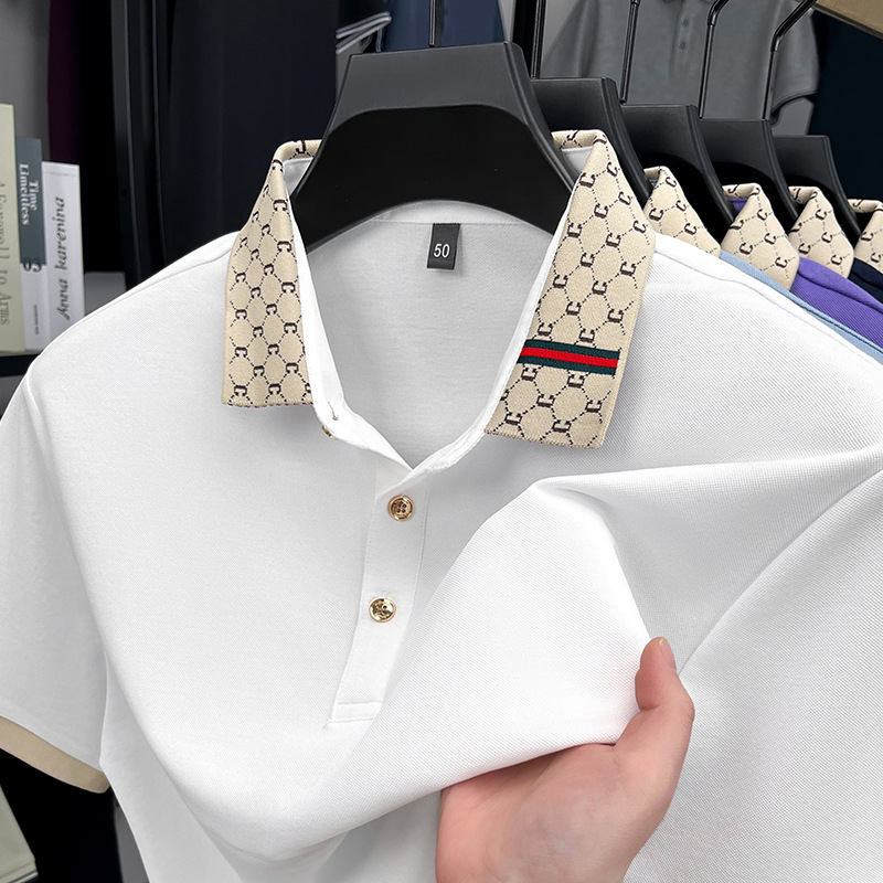 Mens Mulberry Silk Polo Shirt Luxury Casual Style Turn Down Collar Breathable Short Sleeve Business T Shirt
