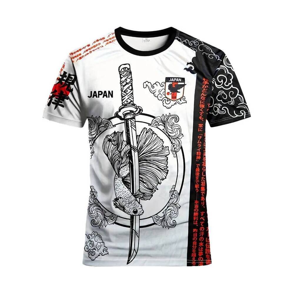 Stylish Cool Japanese Soccer Jersey, Slim Fit Knit Round Neck Top, Sports Outerwear with Koi Fish Pattern, Suitable for Training and Leisure Wear, Sam