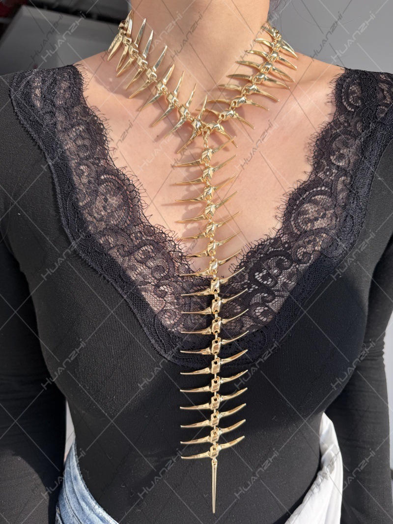 Edgy Niche Hip-Hop Thorn Skeleton Alloy Womens Necklace Perfect for Holiday Parties Everyday Wear Street Style Outfits 260106 - view 8