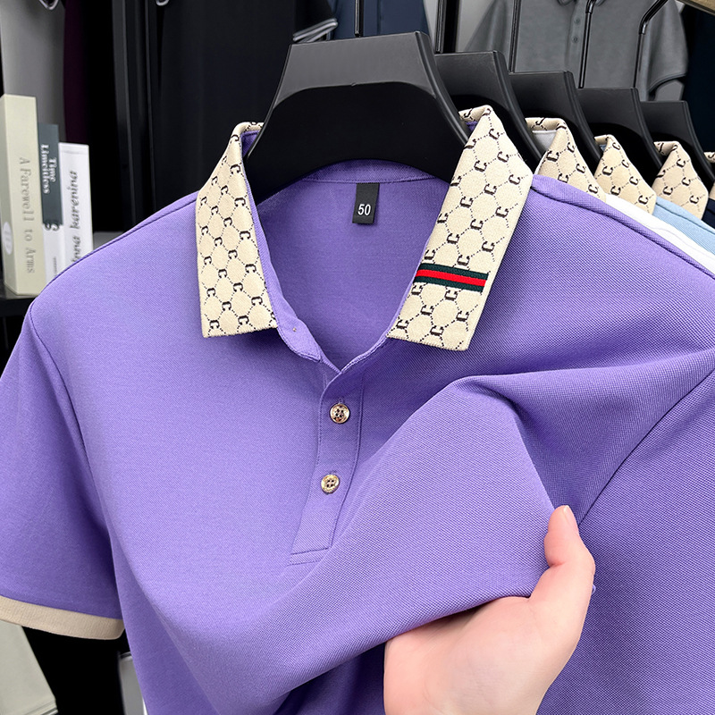 Mens Mulberry Silk Polo Shirt Luxury Casual Style Turn Down Collar Breathable Short Sleeve Business T Shirt