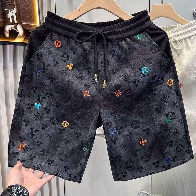 European-Style Light Luxury Summer Casual Sports Suit For Men, Trendy Brand Tie-Dye High-End Embroidered Shorts And T-Shirt Set Asia Size