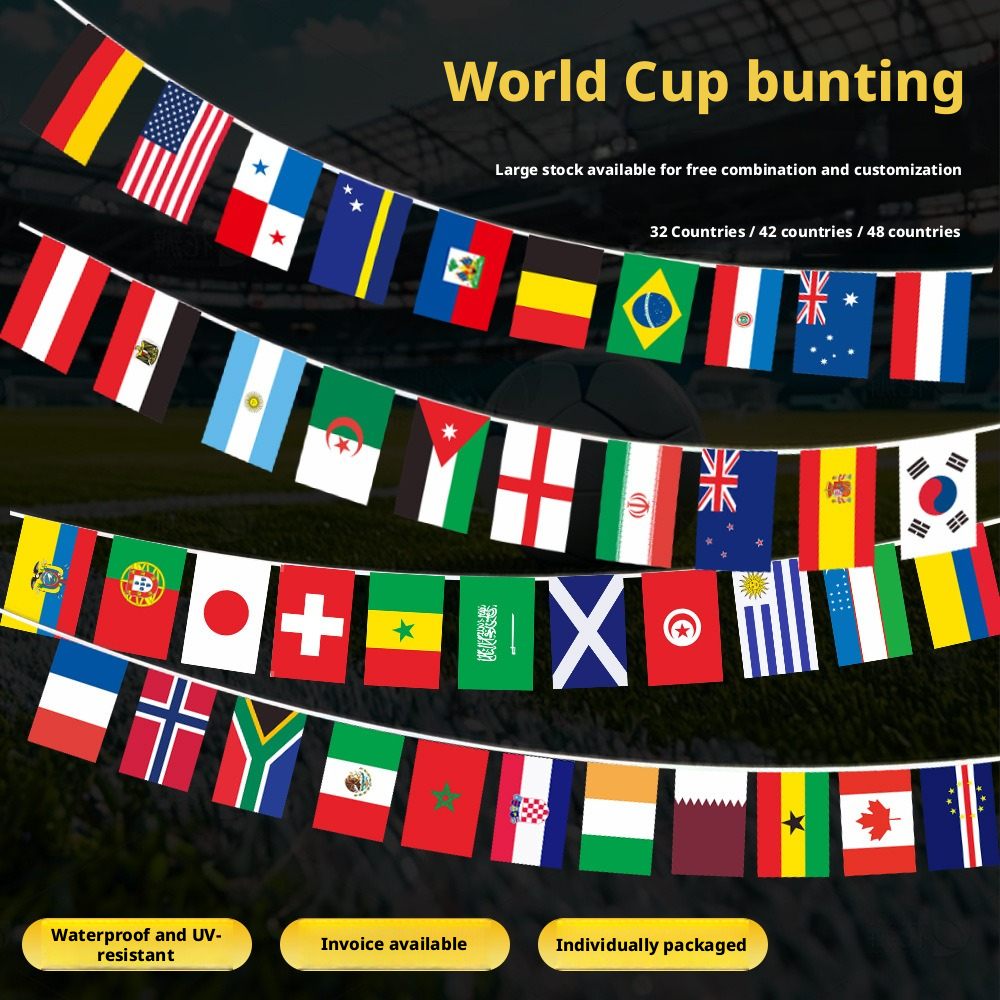 World Cup String Bunting Flags, 32/42/48 Nations International Pennants for Sports Events, Parties & Decor