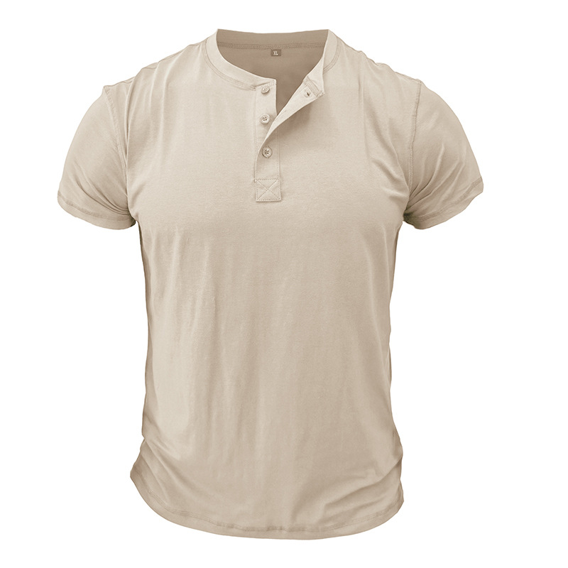 Men's T Shirts Short Sleeve Henley Neck T-shirt Solid Color Male Tops Slim Fit Button Casual Cozy Tshirt Streetwear Tee