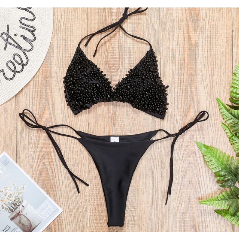 White Pearl Bikini 2026 Mujer Sexy Backless Lace-up Swimsuit Pink Micro Mini Beach Swimwear Women 2 Pieces Thong Bikini Sets