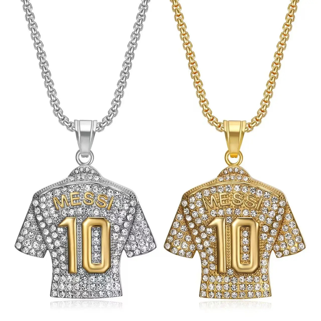 Hip Hop Pendant Messi Football Jersey Pendant Necklace with Diamond Studs 260512