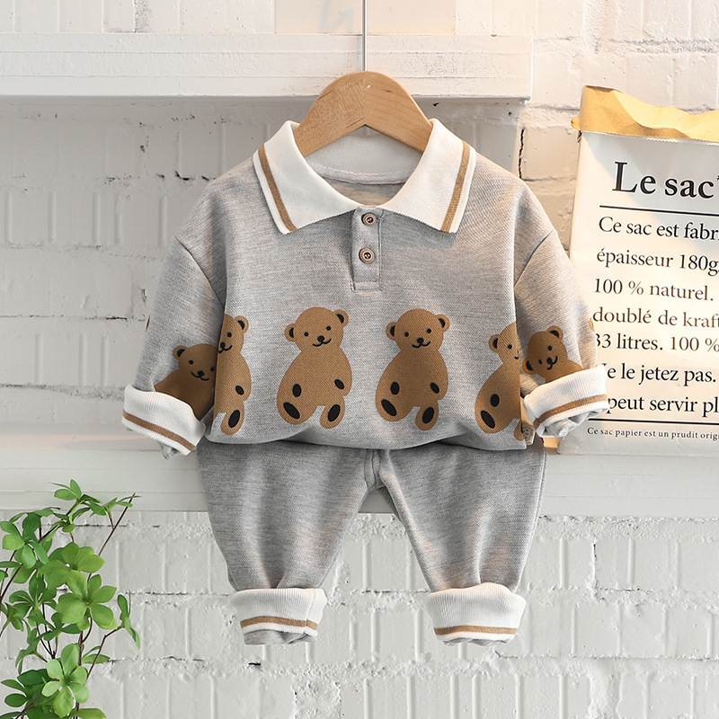 Childrens Outfit 2026 Spring New Childrens Sweatshirt Two-Piece Set Cartoon Turn-Down Collar Boys Autumn Outfit Girls Outfit220212