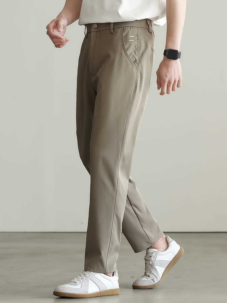 Lightly business-style, drapey, form-fitting cone-shaped pants for men. 2026 Spring/Summer business casual straight-leg, mid-length casual pants for m