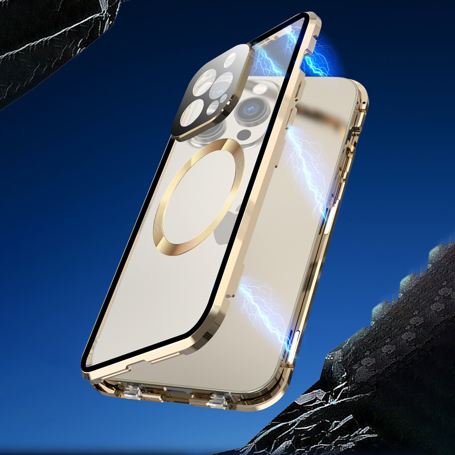 For Magsafe Case For iPhone 17 16 15 14 13 12 11Pro Max Metal Magnetic Wireless Charging Lens Protection Double Sided Buckle Cover