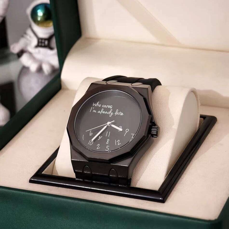 Luxury Octagon Case Men's Silicone Strap Waterproof Wristwatch "Who Cares I'm Already Late" Fun Slogan Dial Watch 26Y0512