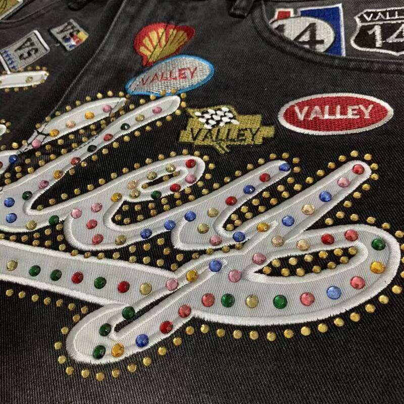 Colorful Rhinestone VALLEY Embroidery Patch Label Denim Shorts Jorts Men Women High Quality Loose Straight Short Jeans W260512