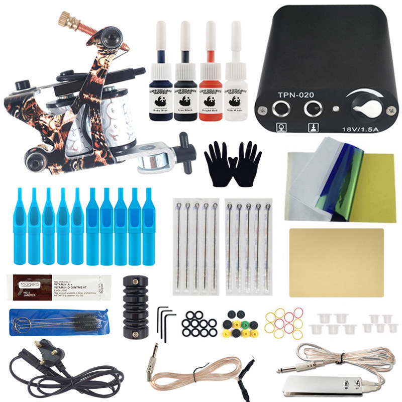 Tattoo Kits Coil Machine Set Complete Beginner Kit with Power Supply Foot Pedal Needles ink For 220617