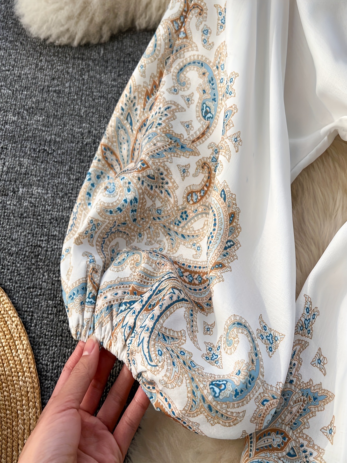 Summer Retro Paisley Print Long Dresses Womens V Neck Short Puff Sleeve Vintage Bandage Lace Up Boho Robe Vestidos Clothes 6269 240808