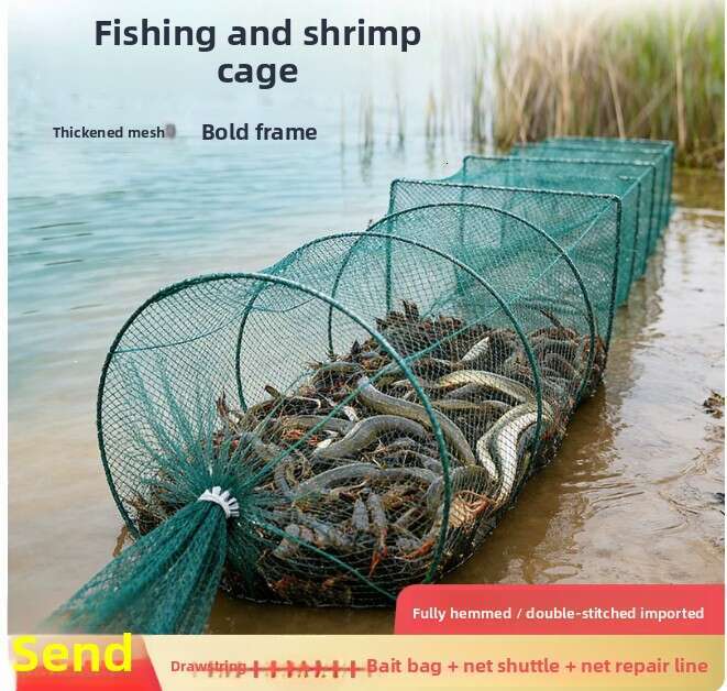 Extra-Large Collapsible Fish Trap Net - Heavy-Duty Foldable Shrimp & Crawfish Cage with Multiple Entry Holes, Durable PE Mesh for River, Lake & Pond F
