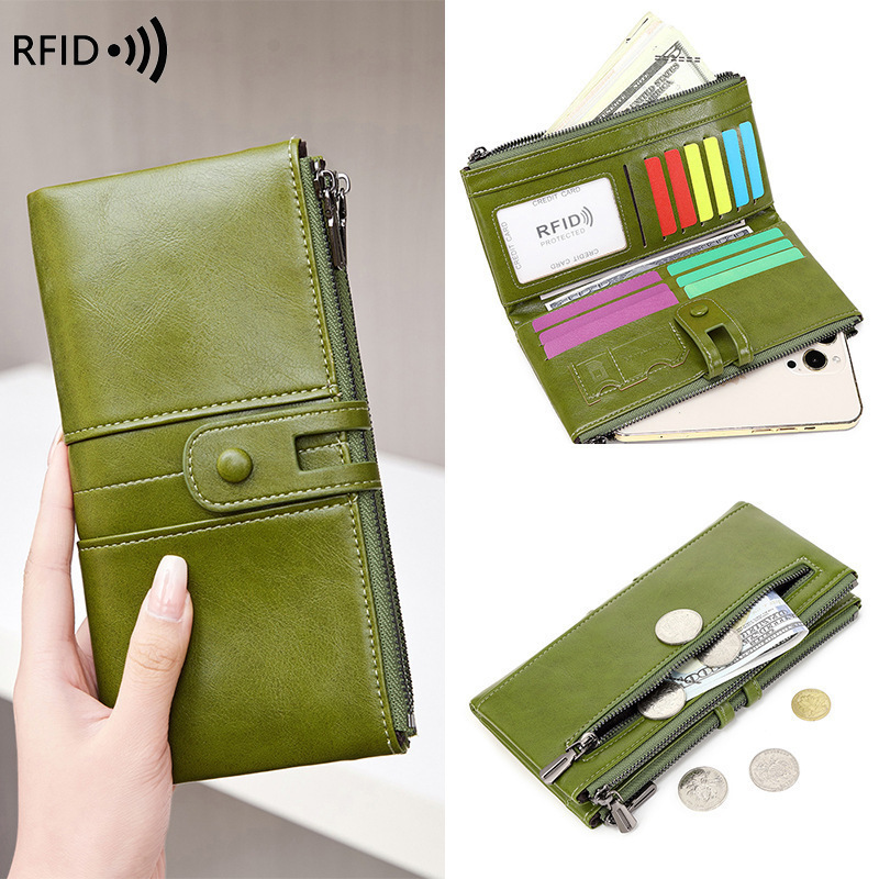 anti-theft brush womens wallet oil wax leather double zipper long wallet handbag 260512 - view 3