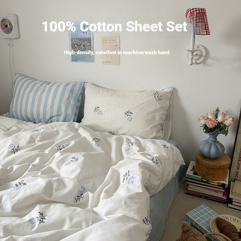 ins-style milk-salt Korean floral 100% cotton four-piece bedding set, pure cotton, fresh simple, duvet cover and bed sheet, 2026 new model