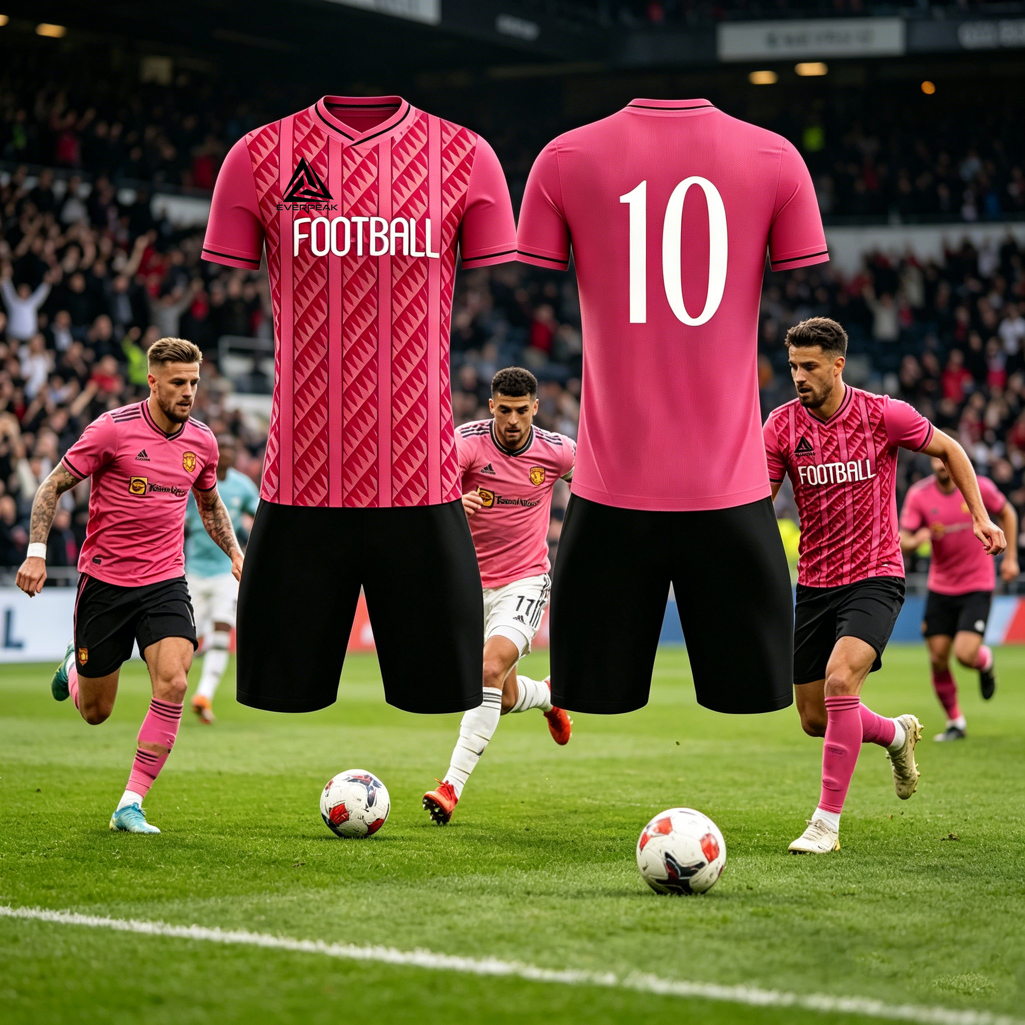 Custom Soccer Jersey Set Men Pink Diagonal Diamond Football Uniform with Shorts Personalized Name Number Breathable Quick Dry Kit - view 5