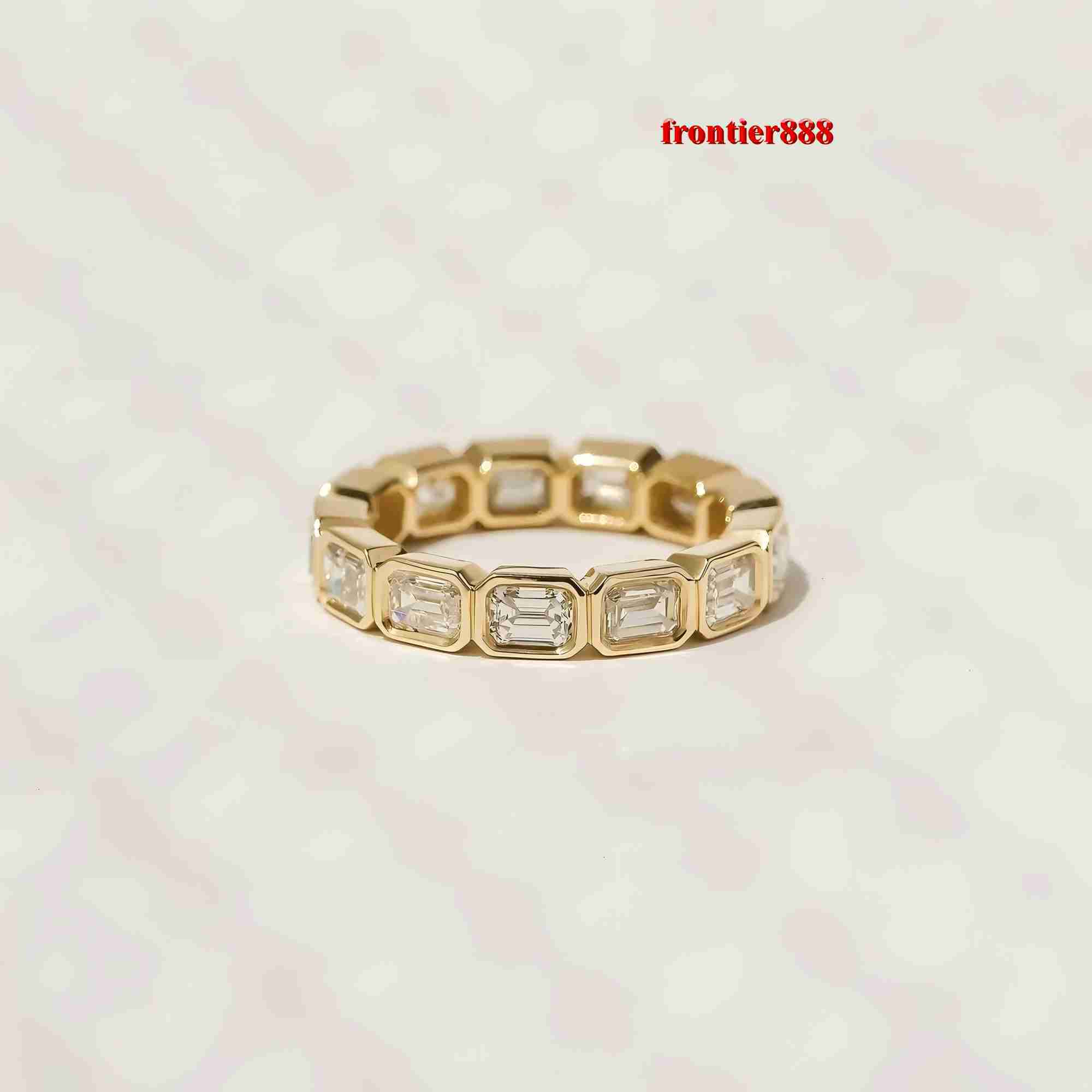 Igi certified lab grown diamond emerald oval cut bezel eternity band rings 18k 14k pure gold synthetic diamond ring - view 4