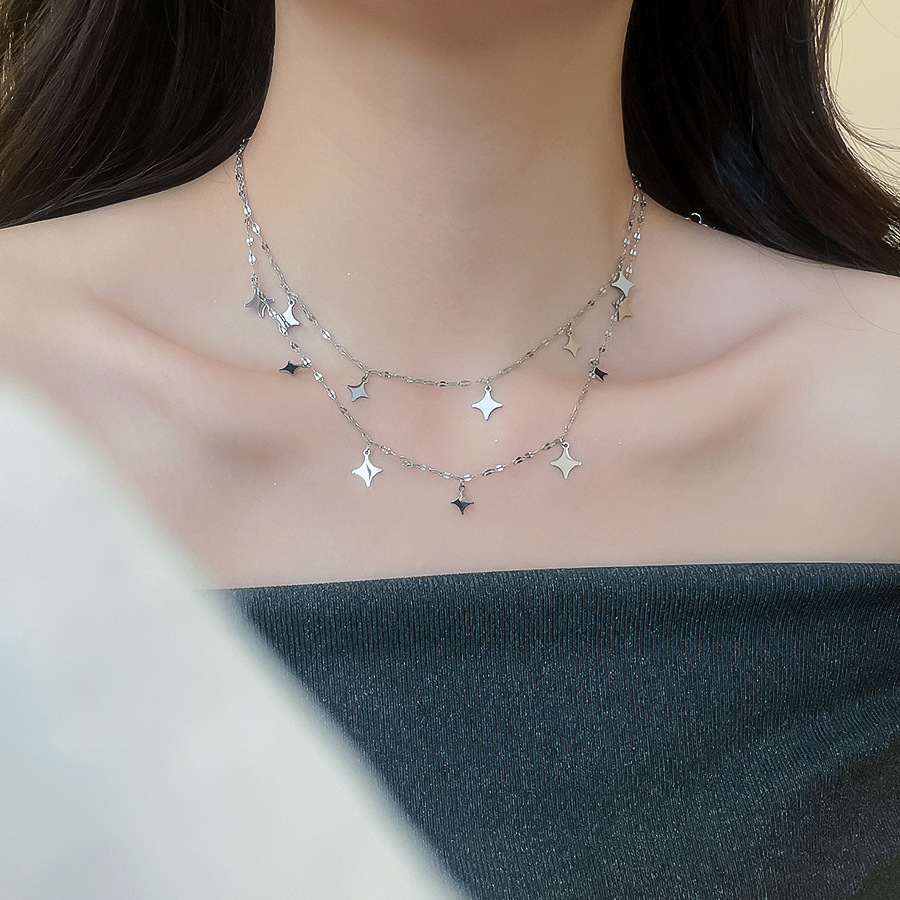 Exquisite minimalist star double-layer necklace, sweet cool, stylish and unique collarbone chain for trendy girls - view 5
