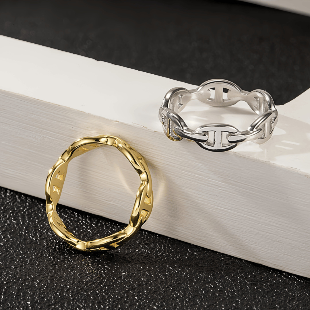 Jewelry Ring Plated Simple Link Simple Gold Chain Rings Stackable Stainless Steel Thin Trendy Designer Jewelry Band Gift for Women men Accessories Vis