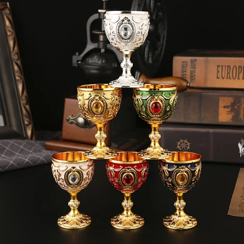 Vintage Holy Grail Medieval Goblet Hand Engraved Metal Wine Glass European Style Home Bar Drinkware Dining Room and Home Decor 260512 - view 4